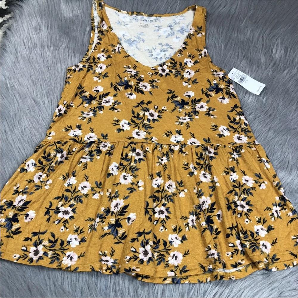 American Eagle Yellow Blue Floral Tank Top Sz XS